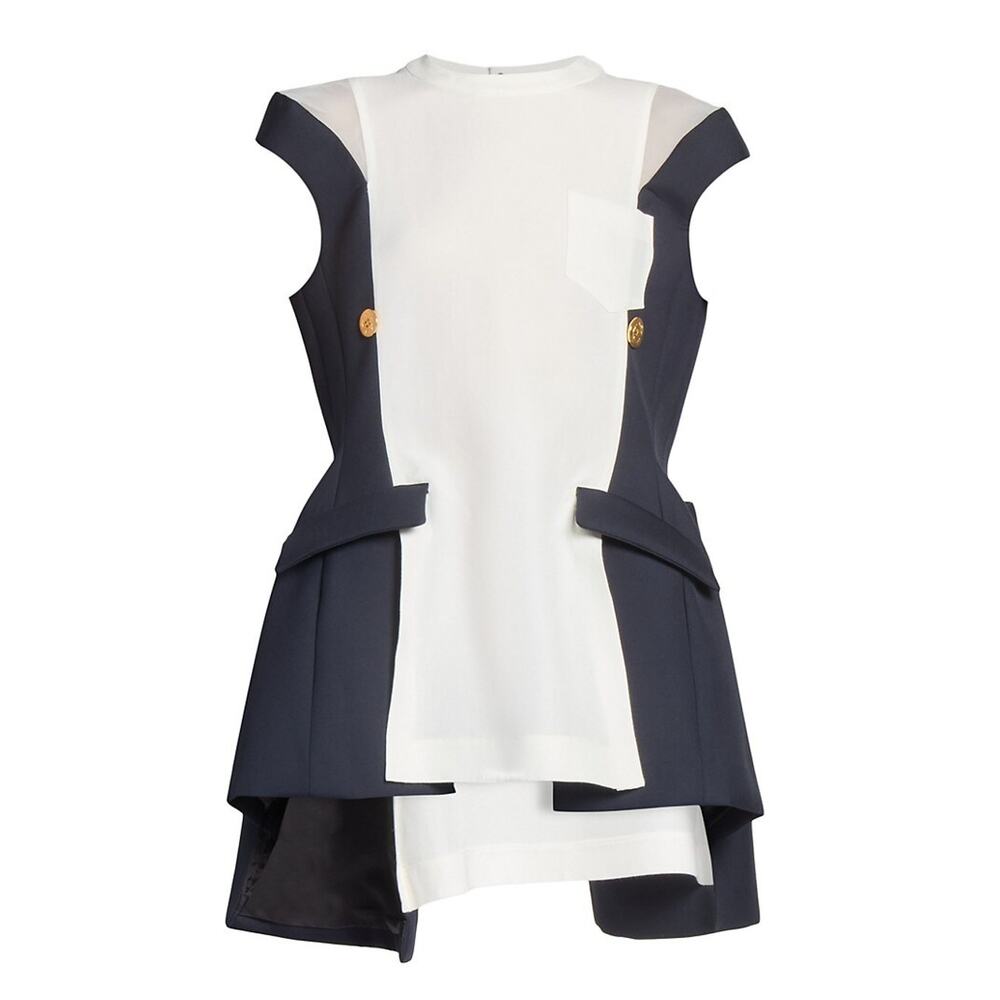 Sacai Double Faced Off White Navy Silk Cotton Top Size XS